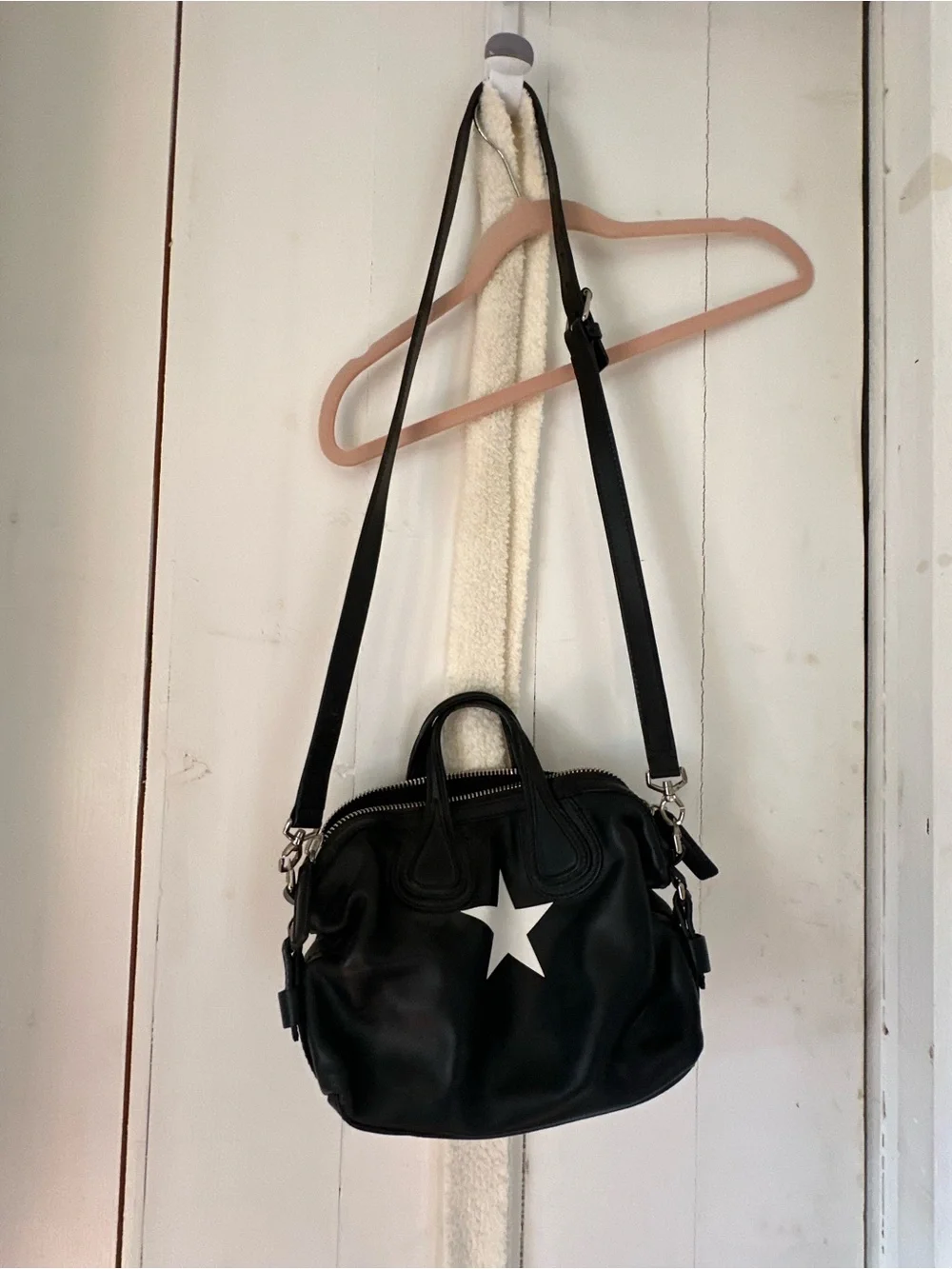 Givenchy Black Leather Satchel with White Star Accent
